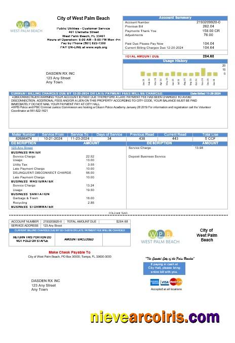 USA Florida City of West Palm Beach business utility bill